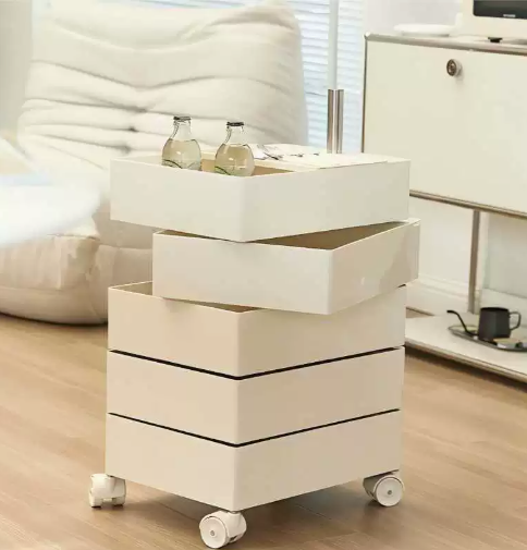 Minimalist Rotatable 5-Tier Rolling Storage Cabinet with Lockable Casters