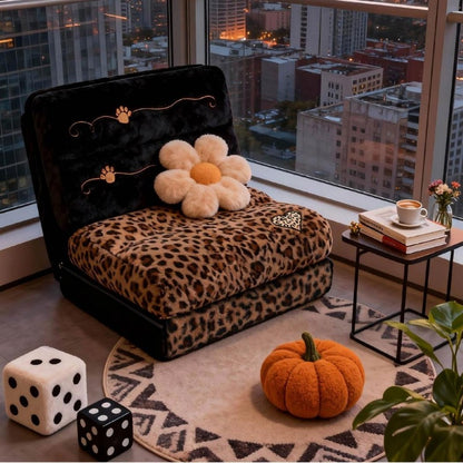 Foldable Floor Sofa Bed, Adjustable Leopard Cow Print Lounge Chair