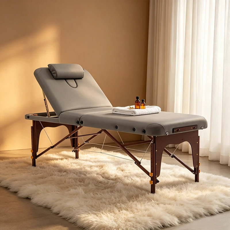 Portable Folding Massage Table, Beech Wood Height Adjustable Spa Bed
