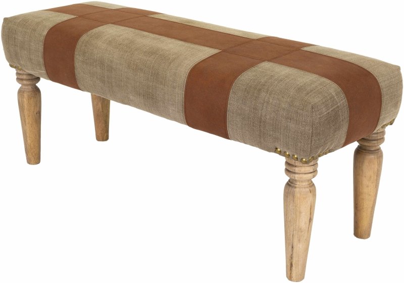 Albanel Vintage Brown Cotton&amp;Leather Bench - FCHF CITY