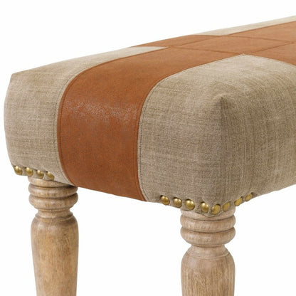 Albanel Vintage Brown Cotton&amp;Leather Bench - FCHF CITY