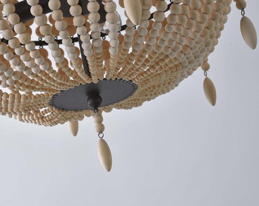 Antique White Bedroom 4-Light Chandelier Light with Wood Beads - FCHF CITY