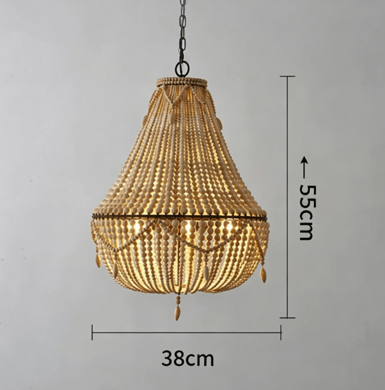Antique White Bedroom 4-Light Chandelier Light with Wood Beads - FCHF CITY