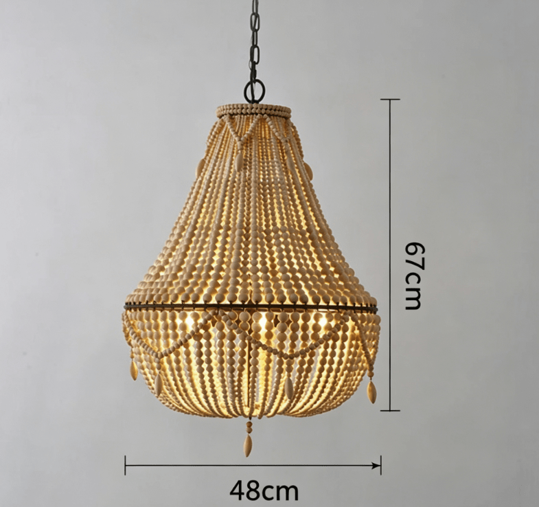 Antique White Bedroom 4-Light Chandelier Light with Wood Beads - FCHF CITY