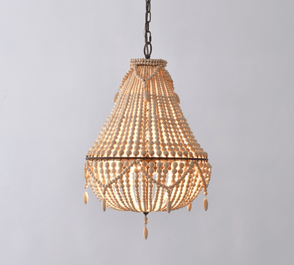 Antique White Bedroom 4-Light Chandelier Light with Wood Beads - FCHF CITY