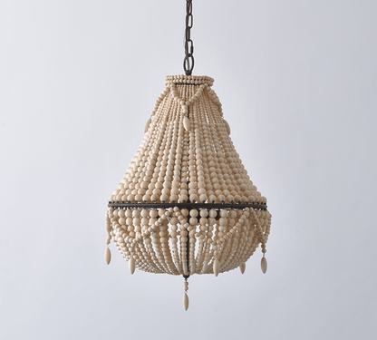 Antique White Bedroom 4-Light Chandelier Light with Wood Beads - FCHF CITY