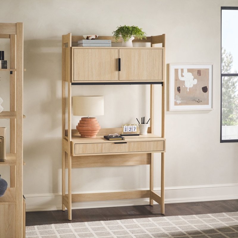 Bayard Modern Reeded Writing Desk With Hutch - FCHF CITY