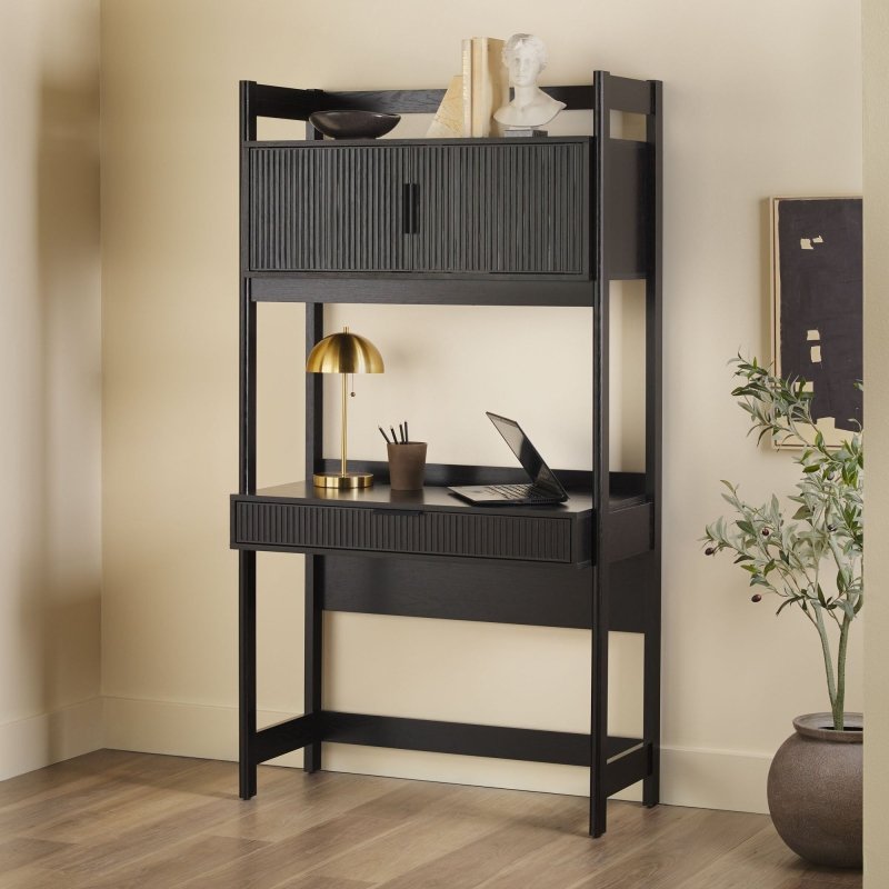 Bayard Modern Reeded Writing Desk With Hutch - FCHF CITY