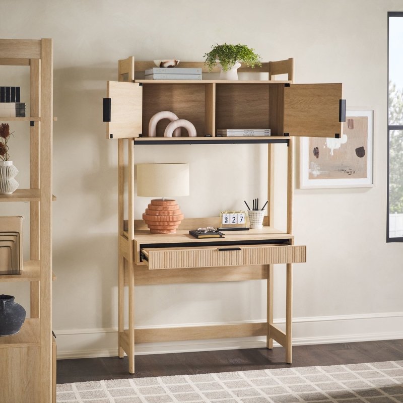 Bayard Modern Reeded Writing Desk With Hutch - FCHF CITY