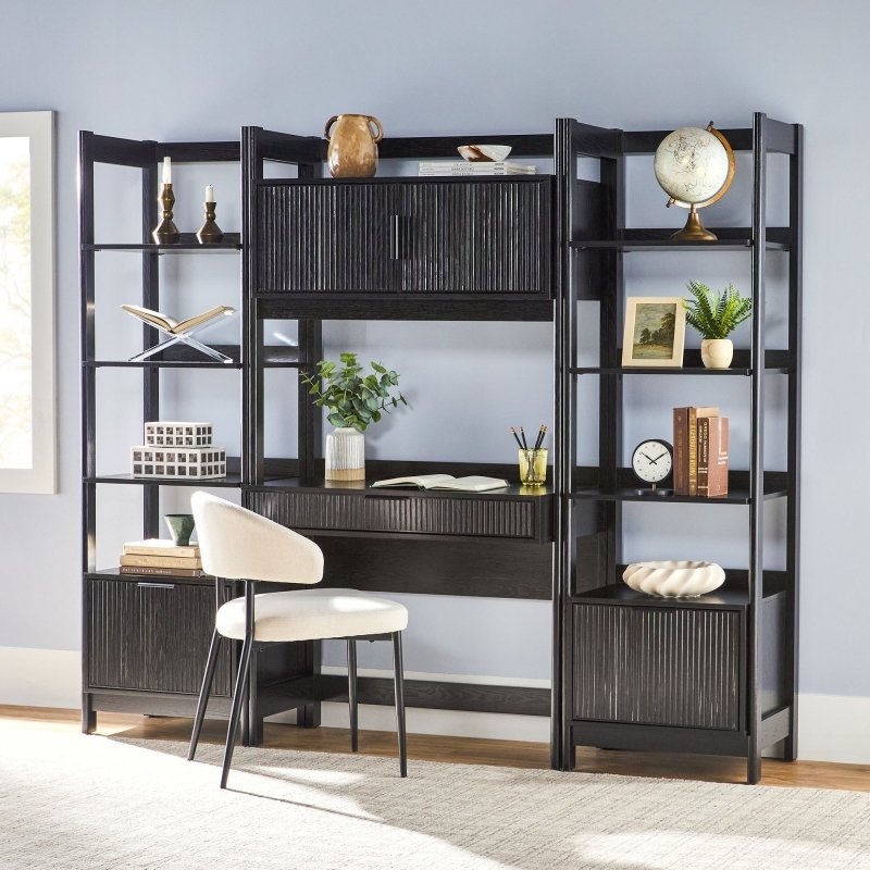 Bayard Modern Reeded Writing Desk With Hutch - FCHF CITY