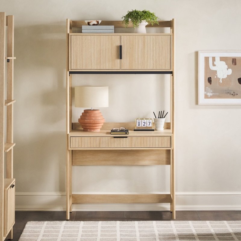 Bayard Modern Reeded Writing Desk With Hutch - FCHF CITY