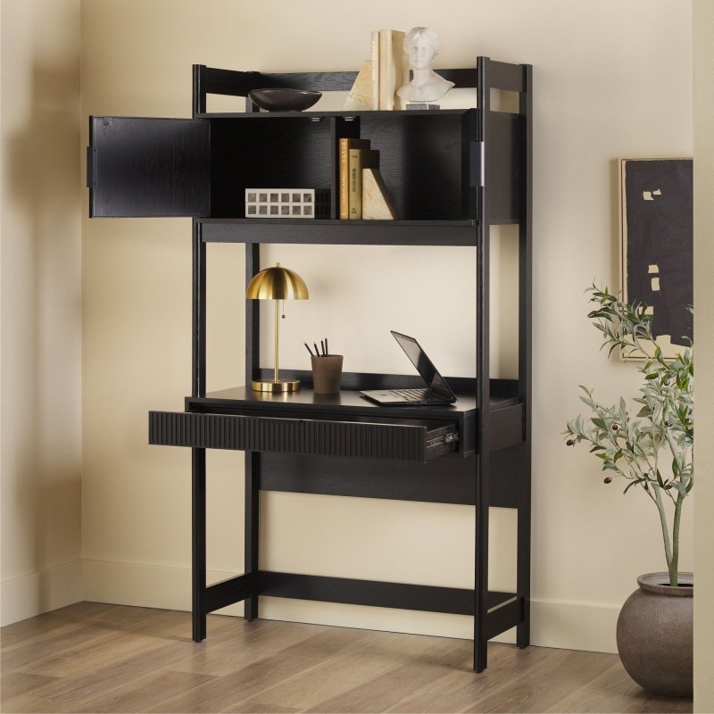 Bayard Modern Reeded Writing Desk With Hutch - FCHF CITY