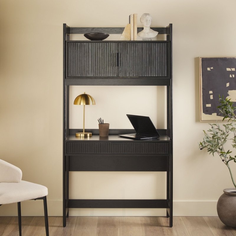 Bayard Modern Reeded Writing Desk With Hutch - FCHF CITY