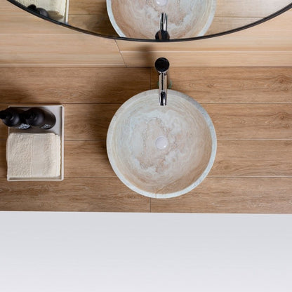 Beige Travertine Above Vanity Bathroom Vessel Sink Honed and Filled - FCHF CITY