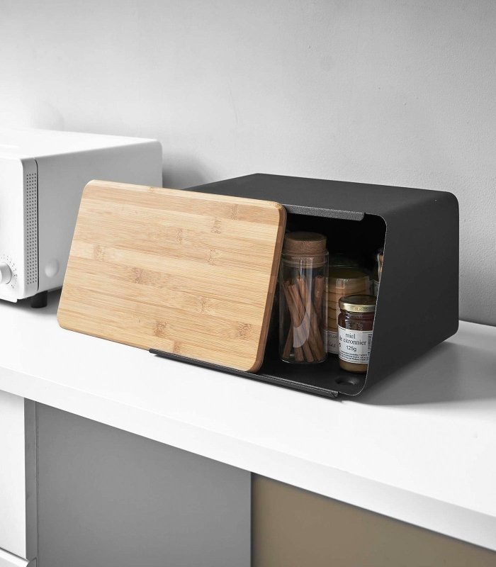 Bread Box with Cutting Board Lid - Steel + Wood - FCHF CITY