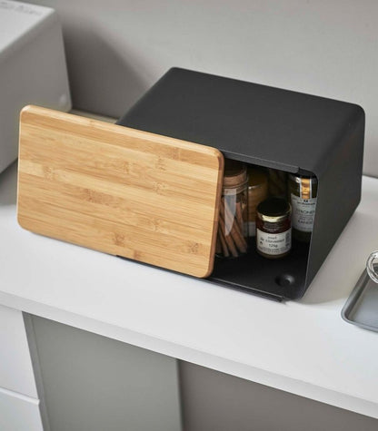 Bread Box with Cutting Board Lid - Steel + Wood - FCHF CITY