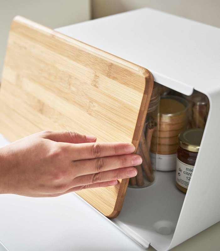 Bread Box with Cutting Board Lid - Steel + Wood - FCHF CITY