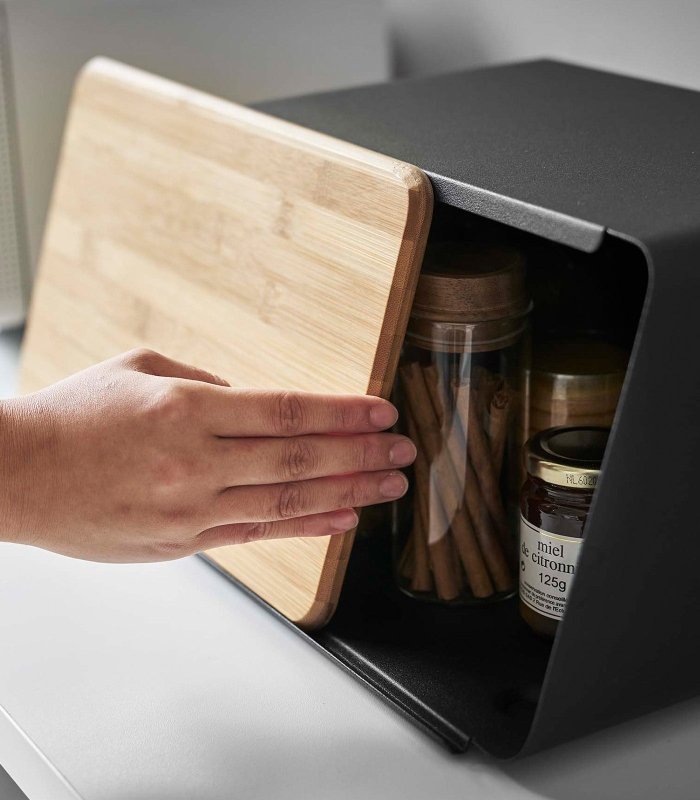 Bread Box with Cutting Board Lid - Steel + Wood - FCHF CITY