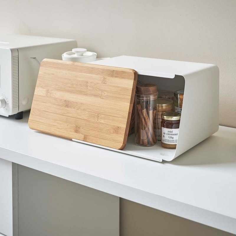Bread Box with Cutting Board Lid - Steel + Wood - FCHF CITY