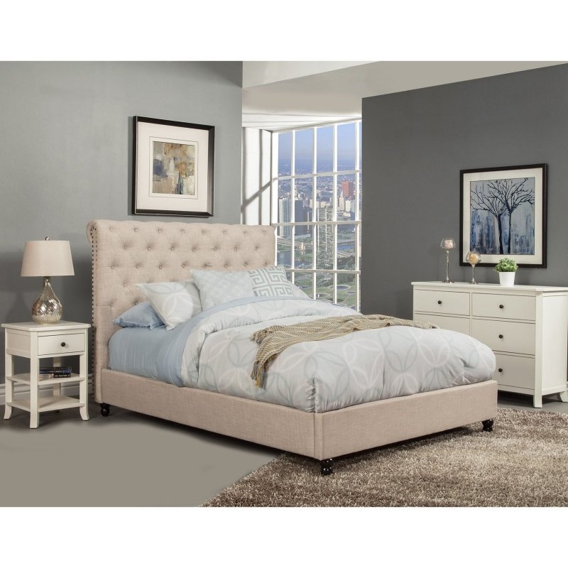 Chloe Queen Bed, Light Grey - FCHF CITY