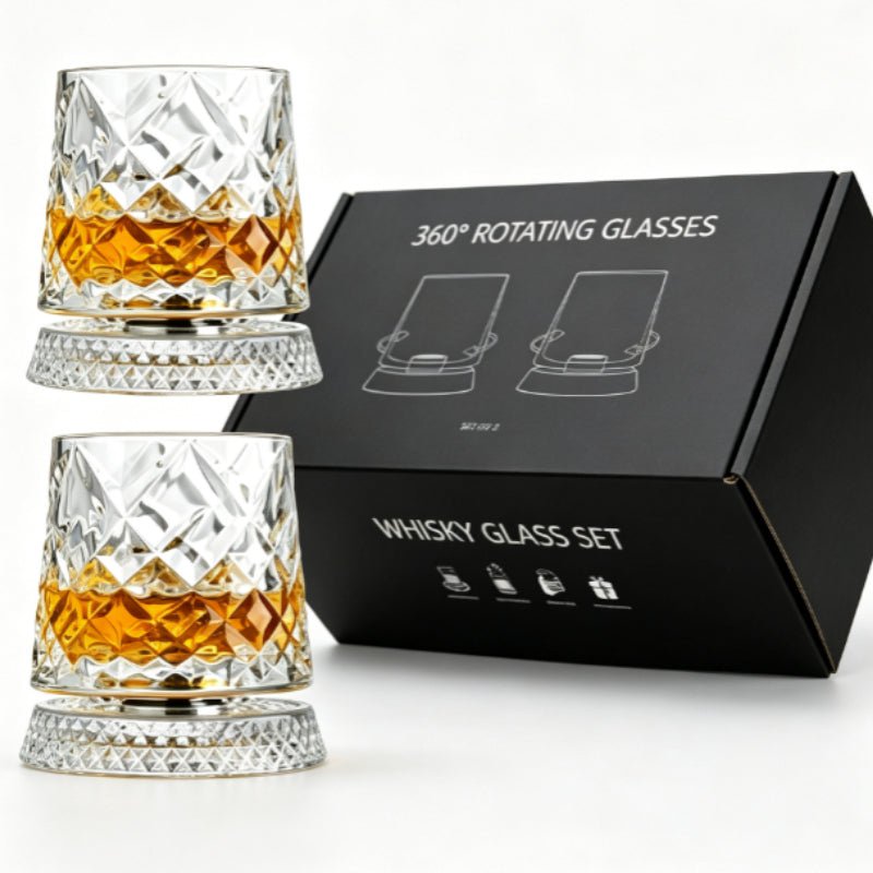 Crystal Embossed Rotating Whiskey Glass 2‑Pack - FCHF CITY