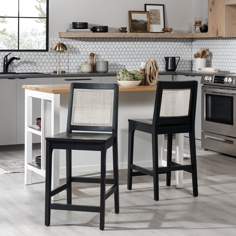 Emmeline Rattan Wood Bar Stool, Set of 2 - FCHF CITY