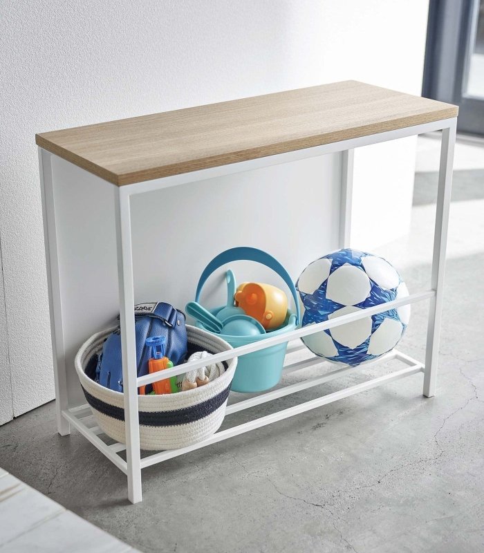 Entryway Storage Organizer + Bench (18&quot; H) - Steel + Wood - FCHF CITY