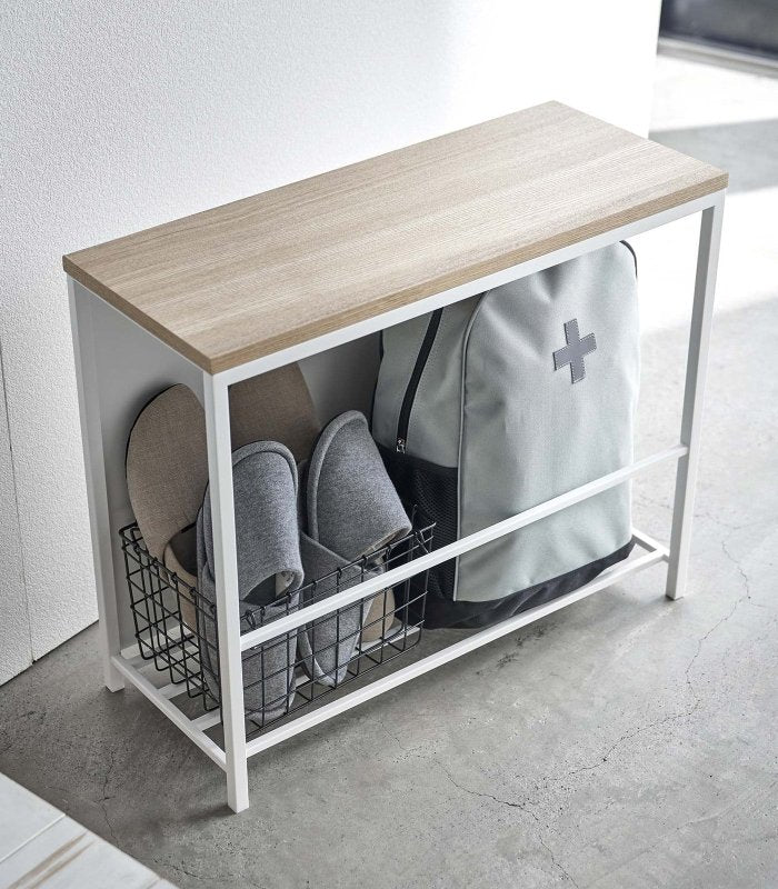 Entryway Storage Organizer + Bench (18&quot; H) - Steel + Wood - FCHF CITY