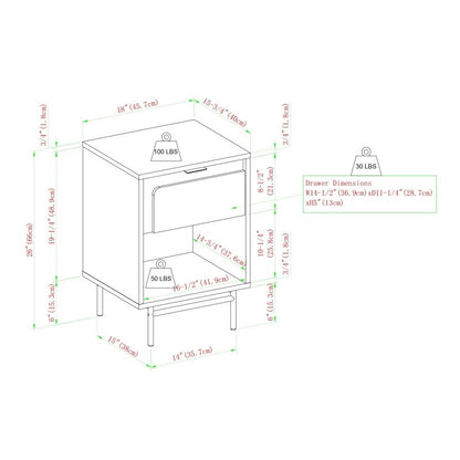 Evelynn 18&quot; Contemporary Nightstand - FCHF CITY