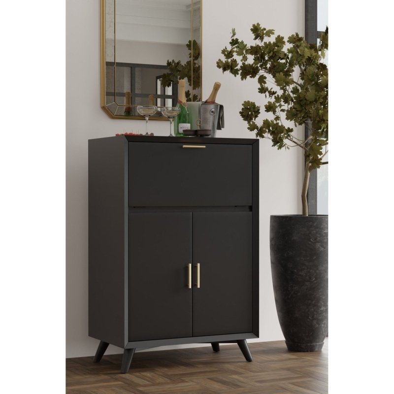 Flynn Large Bar Cabinet, Black - FCHF CITY