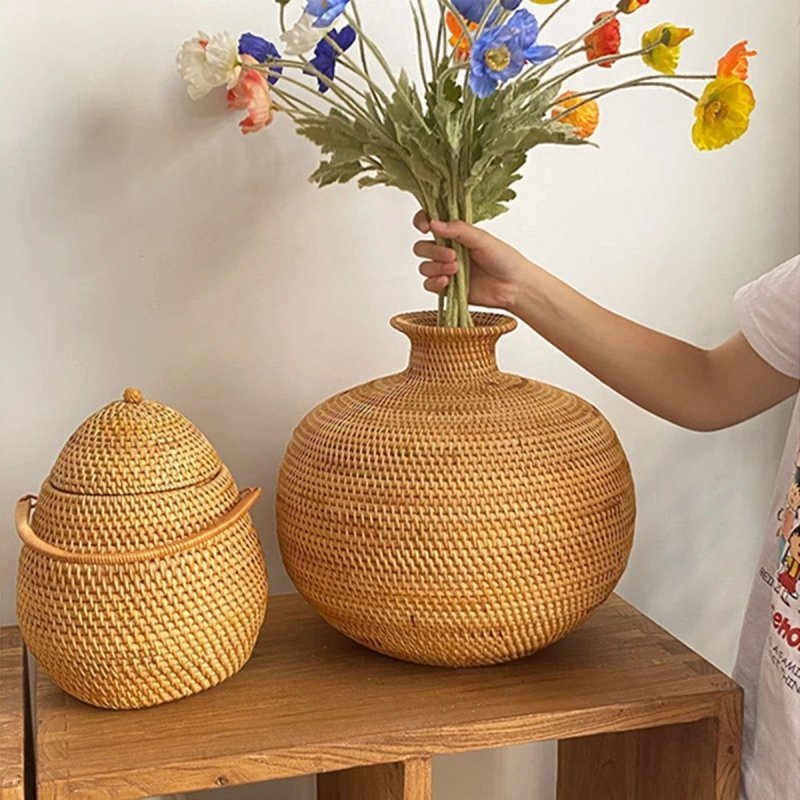 Hand - crafted Rattan Flower Vase - FCHF CITY