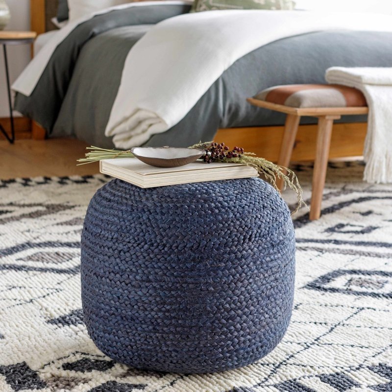 Kaumakani Jute Pouf in Dark Blue - FCHF CITY