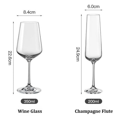 Lead‑Free Crystal Wine Glass &amp; Champagne Flute 2‑Pcs Gift Set - FCHF CITY