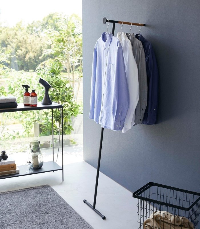 Leaning Clothes Hanger (64&quot; H) - Steel + Wood - FCHF CITY