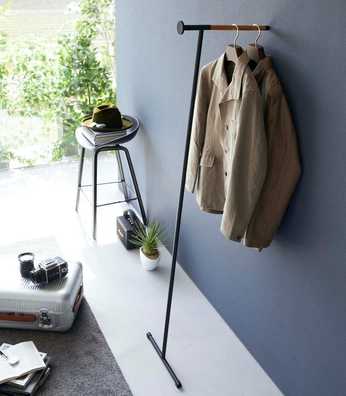 Leaning Clothes Hanger (64&quot; H) - Steel + Wood - FCHF CITY