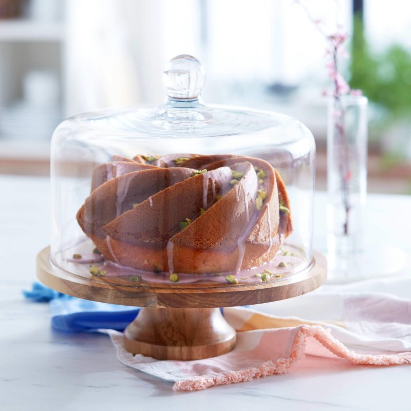 Libbey Acaciawood Footed Round Wood Server Cake Stand with Glass Dome - FCHF CITY