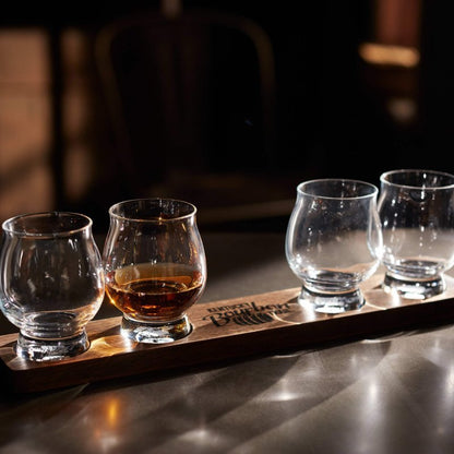 Libbey Signature Kentucky Bourbon Trail Whiskey Tasting Set, 4 Whiskey Glasses with Wood Paddle - FCHF CITY