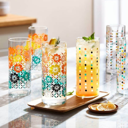 Libbey Vintage Flower Power Party Dots Cooler Glasses, 16 - ounce, Set of 4 - FCHF CITY