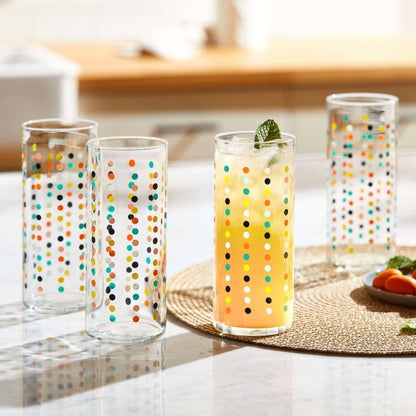 Libbey Vintage Flower Power Party Dots Cooler Glasses, 16 - ounce, Set of 4 - FCHF CITY