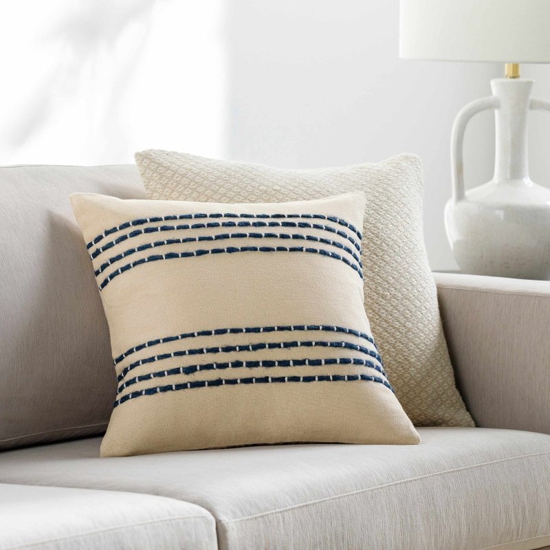 Listie Beige Navy Striped Accent Pillow - FCHF CITY