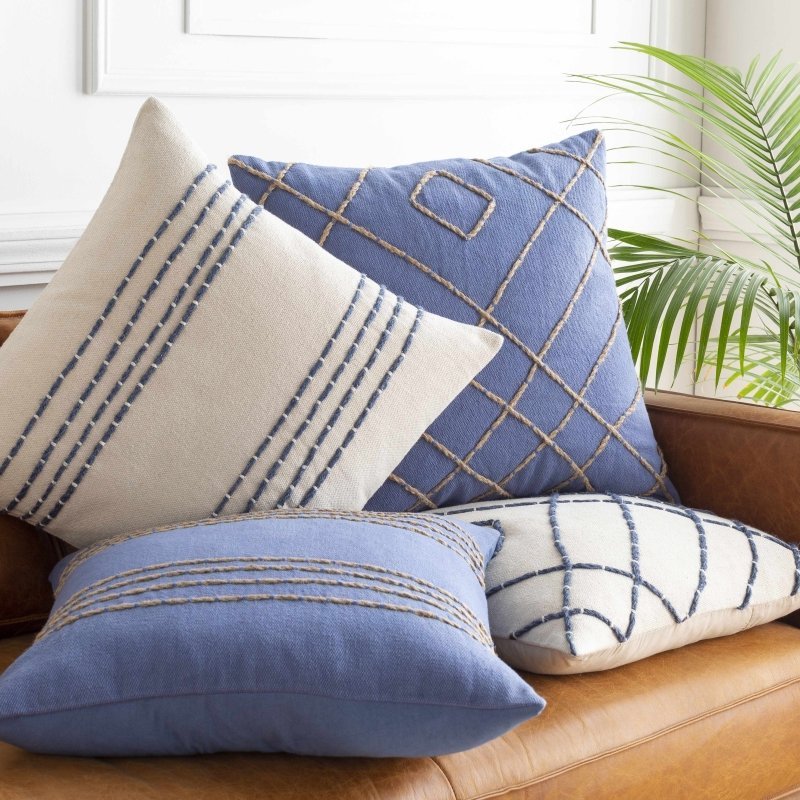 Listie Beige Navy Striped Accent Pillow - FCHF CITY