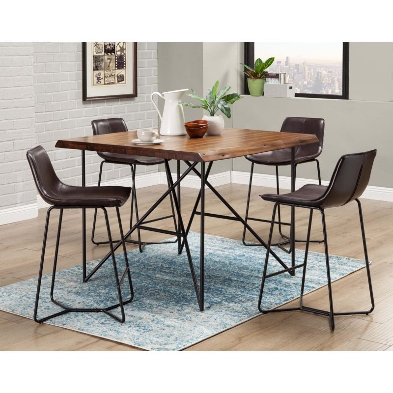Live Edge Leather Pub Chairs, Dark Brown - FCHF CITY