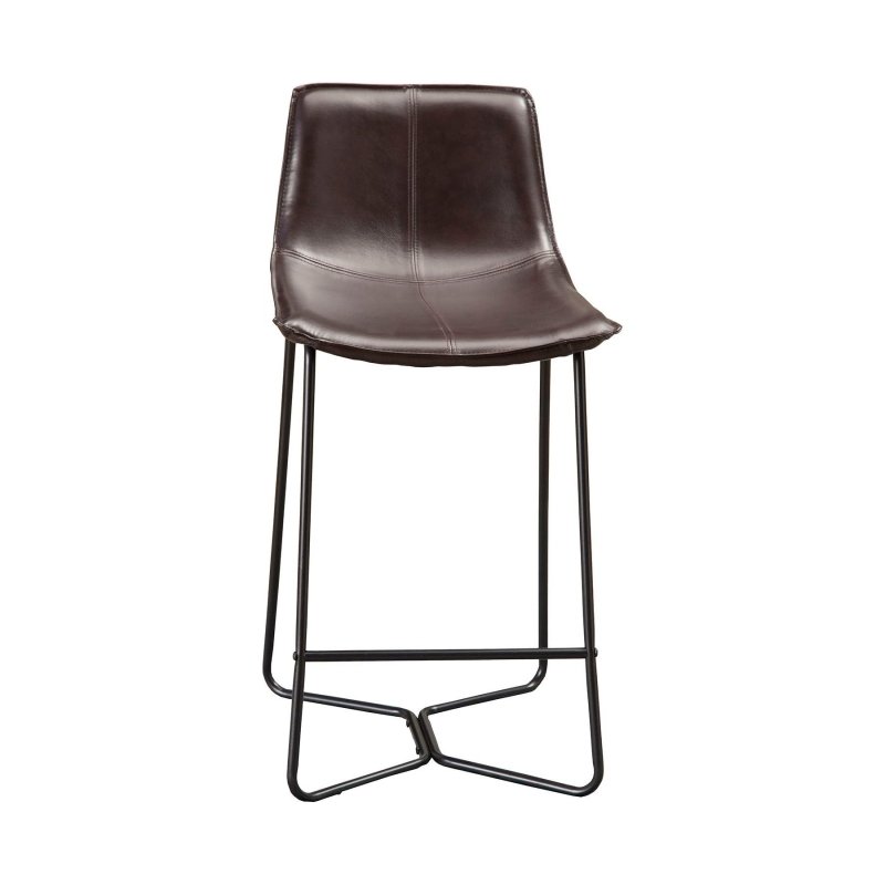 Live Edge Leather Pub Chairs, Dark Brown - FCHF CITY