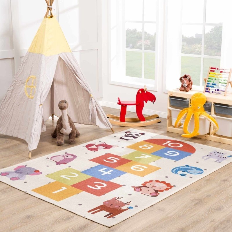 Lundy Washable Kids Hopscotch Colorful Rug - FCHF CITY