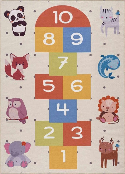 Lundy Washable Kids Hopscotch Colorful Rug - FCHF CITY