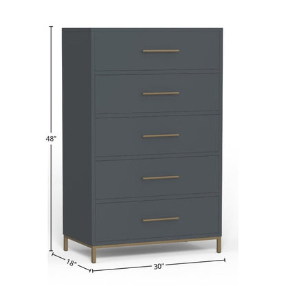 Madelyn Five Drawer Chest, Slate Gray - FCHF CITY