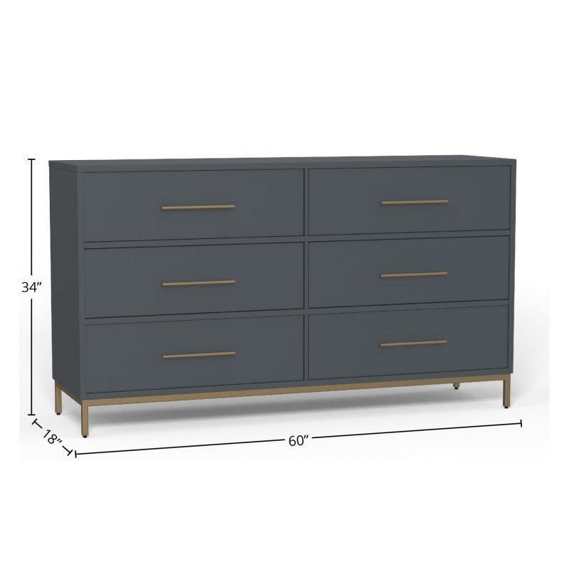 Madelyn Six Drawer Dresser, Slate Gray - FCHF CITY