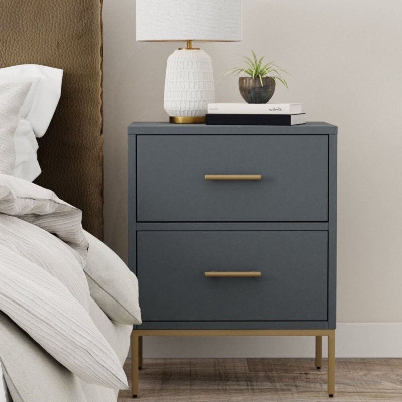 Madelyn Two Drawer Nightstand, Slate Gray - FCHF CITY