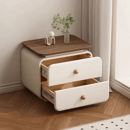 Minimalist Italian‑Style Upholstered Solid Wood Nightstand，2‑Drawer Bedside Cabinet - FCHF CITY