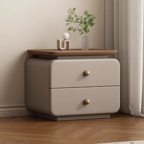 Minimalist Italian‑Style Upholstered Solid Wood Nightstand，2‑Drawer Bedside Cabinet - FCHF CITY